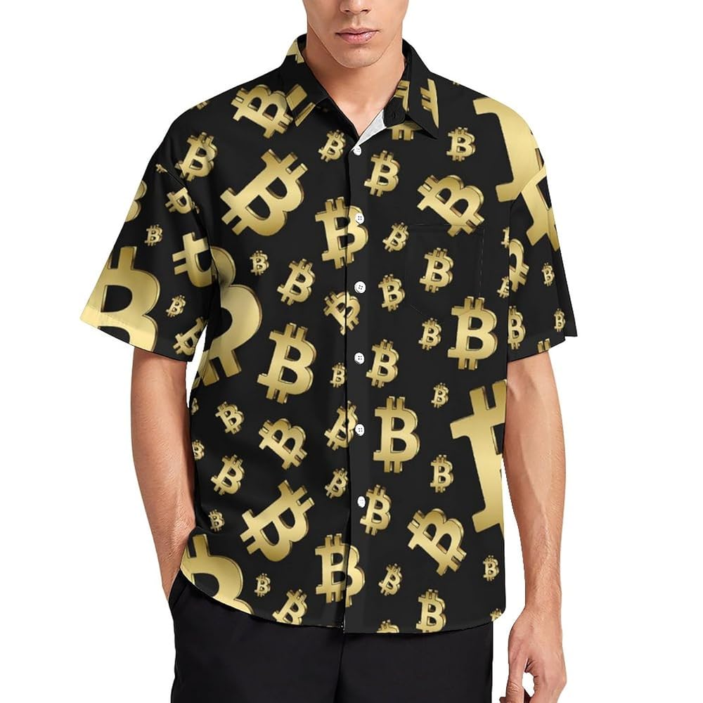 Amazon.com: Golden Bitcoin Print Men's Button Down Shirts